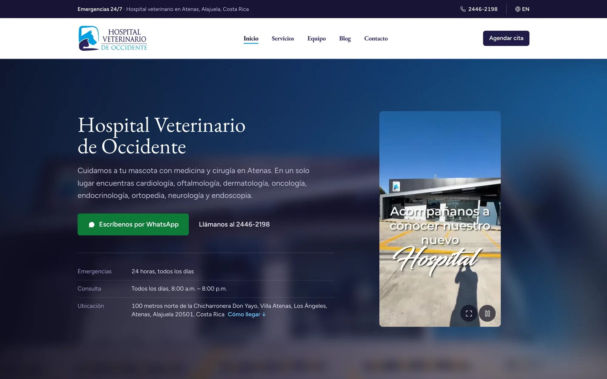 Página de Hospital Veterinario de Occidente vista en escritorio